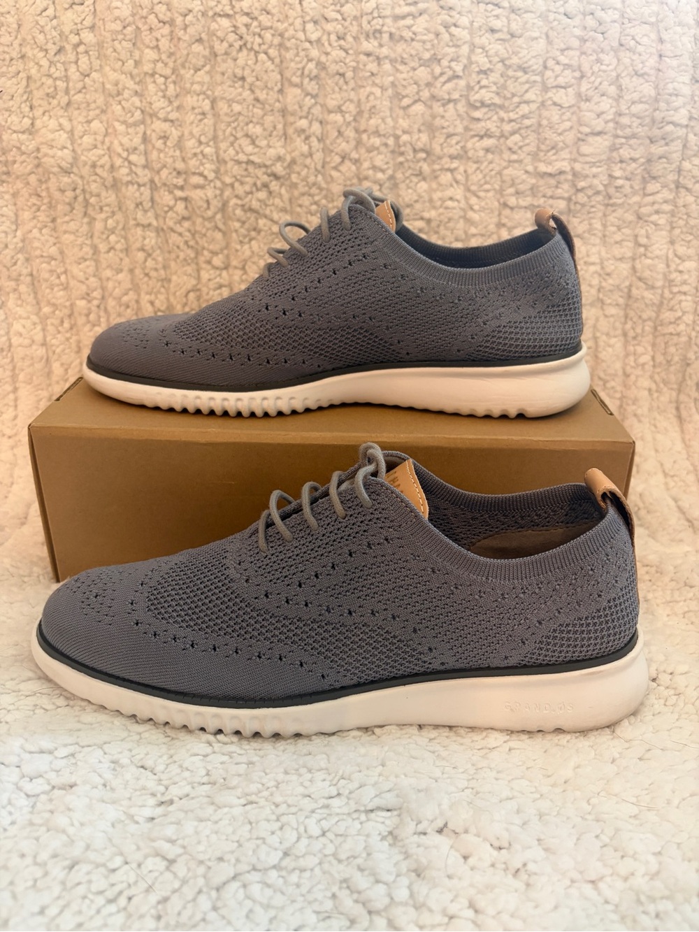 Cole Haan Gray Knit Wingtip Oxfords with White Sole